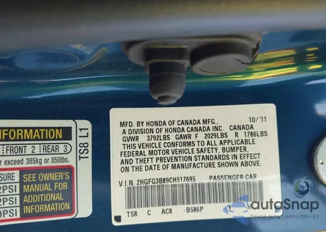 2012 Honda Civic Ex from USA, damaged, VIN 2HGFG3B89CH517695